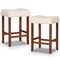 Set of 2 Backless Saddle Seat Bar Stools 24 Inch Counter Height Stools with Linen Cushion and Rubber Wood Frame